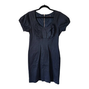 TED BAKER Pleated Pencil Dress Black Short Sleeve Knee Length Womens size 3 m